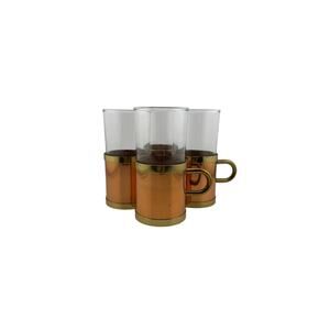 Vintage Rami Irish Coffee Mugs Set of 4 - Copper, Brass & Glass Pub Ware